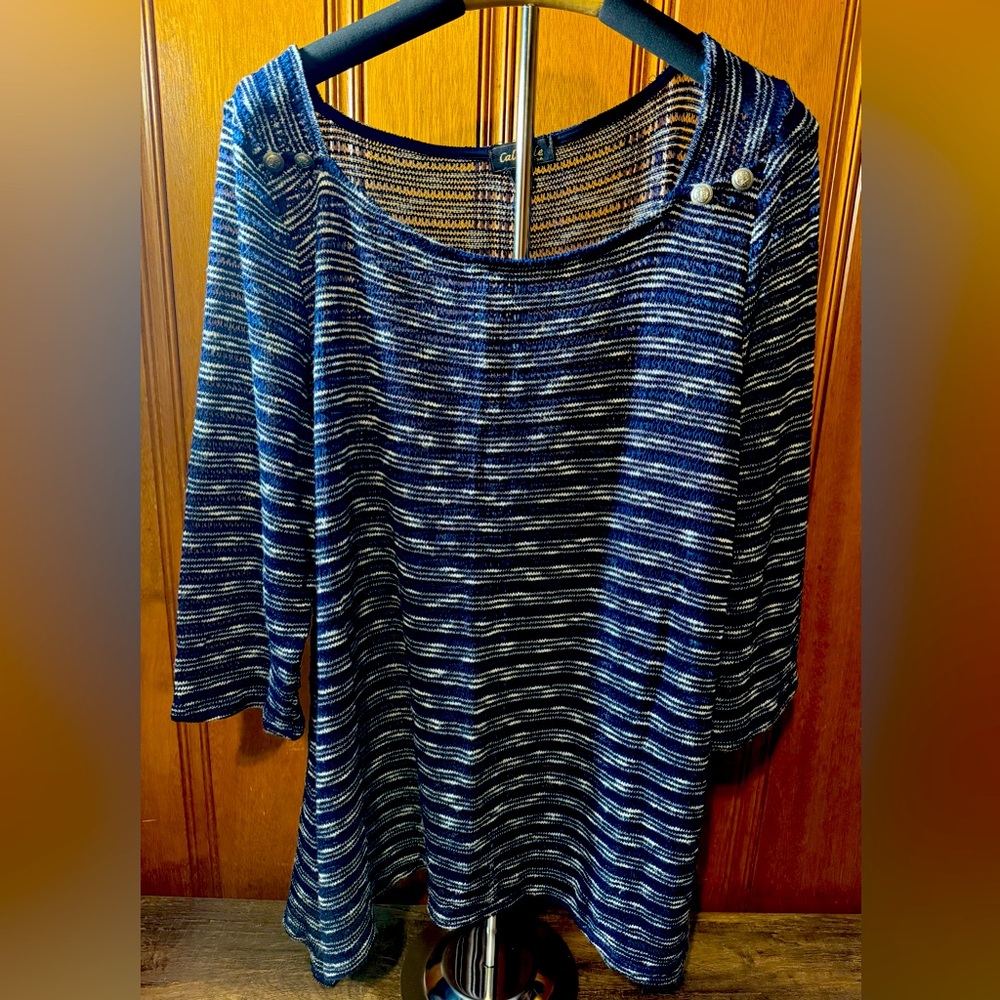 Cal Style Women’s 3/4 Sleeve Net Style Shirt With Anchor Buttons SZ XL